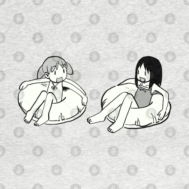 I draw happy chiyo chan and osaka on swimming floats / cute azumanga daioh manga meme by mudwizard